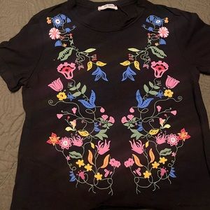 Pre owned Zara black flowered t shirt size small